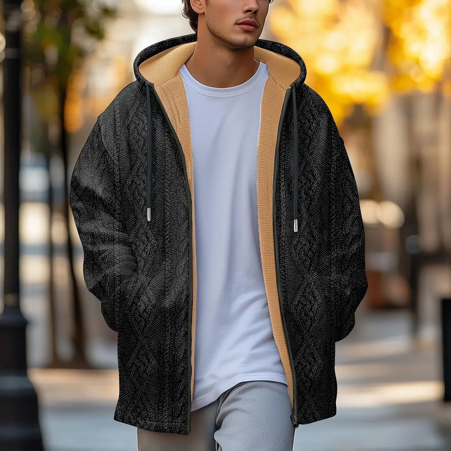 Mens Sherpa Hoodie Full-Zip Thermal Fleece Hooded Winter Thick Heavyweight Hoodies