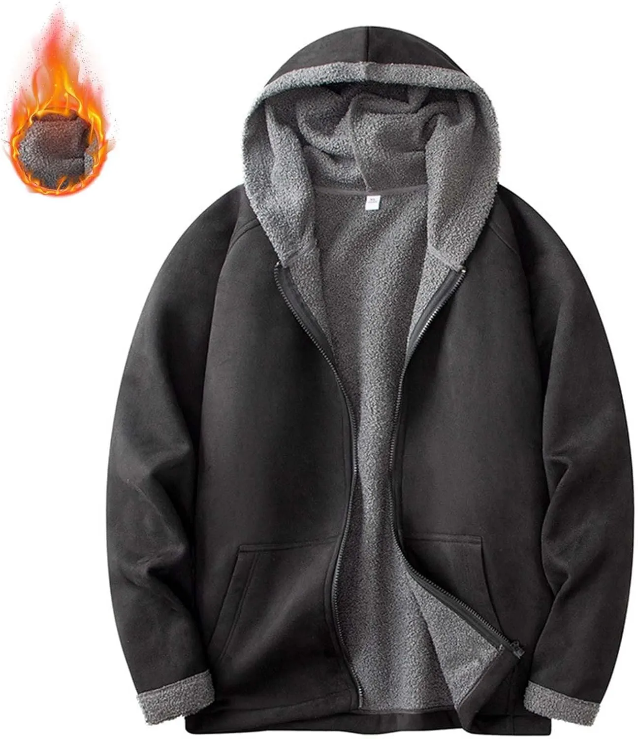 Men's Sherpa Hoodie Jacket Fleece Lined Zip Up Warm Hoodies Sweatshirt Winter Zipper Sweater Hooded Coat