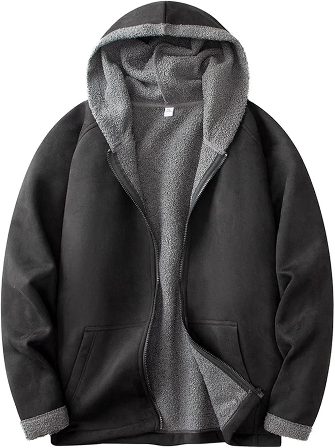 Men's Sherpa Hoodie Jacket Fleece Lined Zip Up Warm Hoodies Sweatshirt Winter Zipper Sweater Hooded Coat