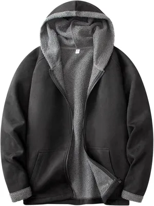 Men's Sherpa Hoodie Jacket Fleece Lined Zip Up Warm Hoodies Sweatshirt Winter Zipper Sweater Hooded Coat