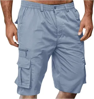Mens Shorts Cargo Elastic Waist Bermuda Shorts Summer Casual Loose Multi Pockets Workout Shorts Outdoor Jogger Shorts