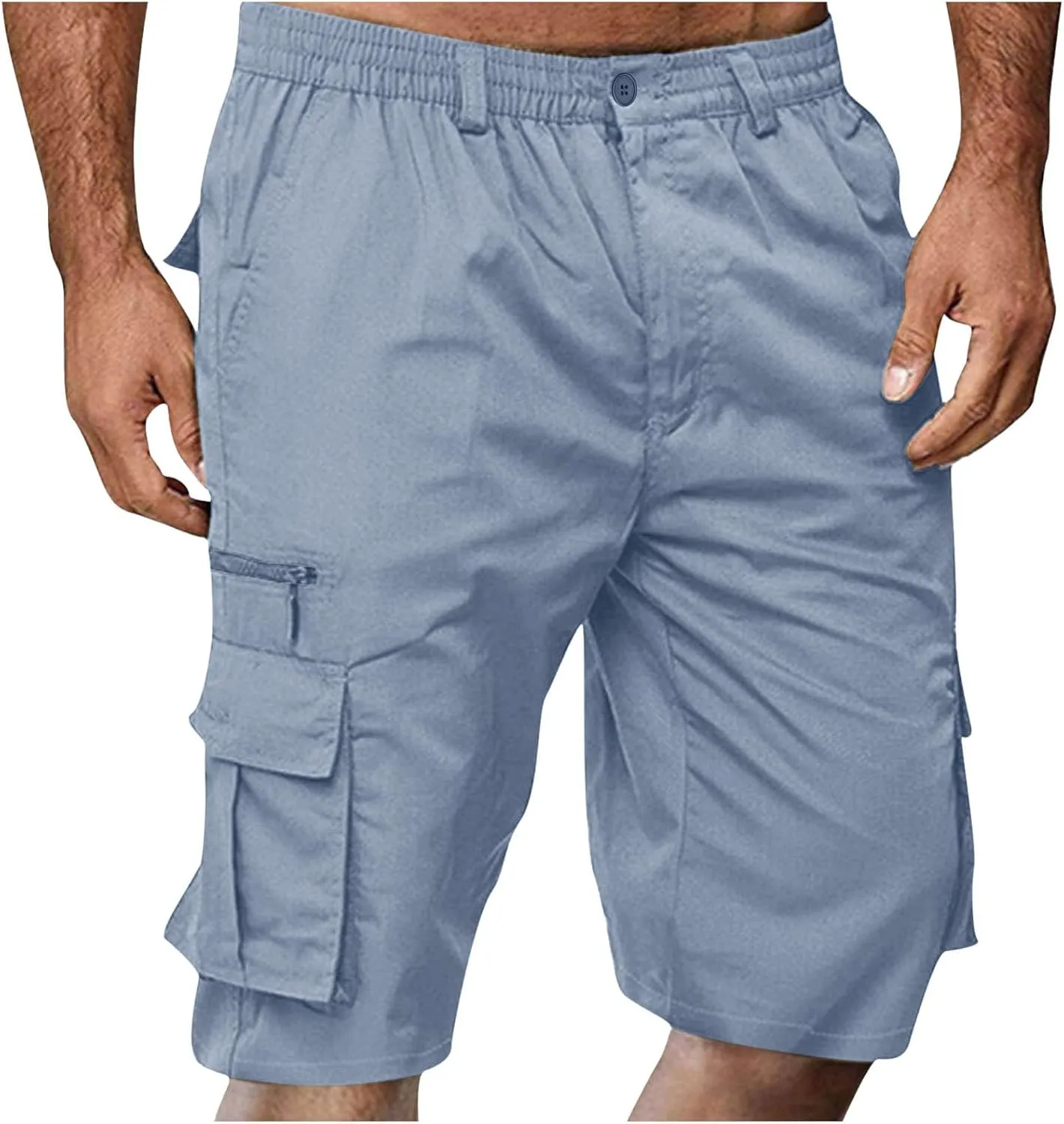 Mens Shorts Cargo Elastic Waist Bermuda Shorts Summer Casual Loose Multi Pockets Workout Shorts Outdoor Jogger Shorts