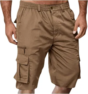 Mens Shorts Cargo Elastic Waist Bermuda Shorts Summer Casual Loose Multi Pockets Workout Shorts Outdoor Jogger Shorts