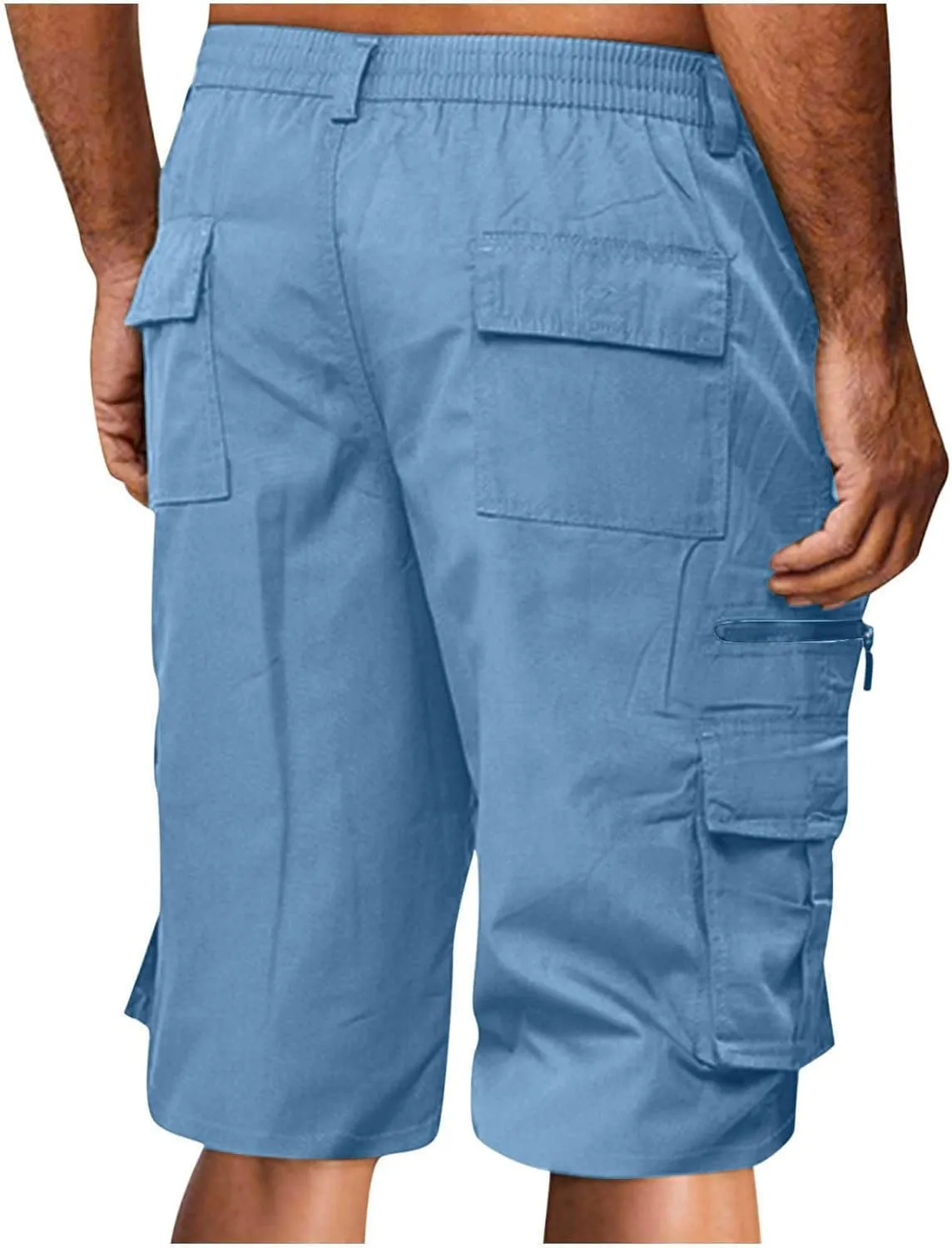 Mens Shorts Cargo Elastic Waist Bermuda Shorts Summer Casual Loose Multi Pockets Workout Shorts Outdoor Jogger Shorts