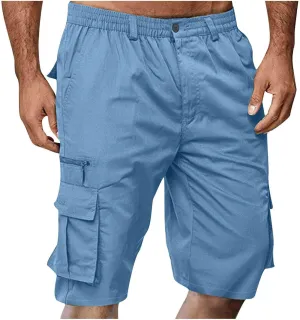 Mens Shorts Cargo Elastic Waist Bermuda Shorts Summer Casual Loose Multi Pockets Workout Shorts Outdoor Jogger Shorts
