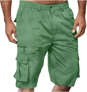 Mens Shorts Cargo Elastic Waist Bermuda Shorts Summer Casual Loose Multi Pockets Workout Shorts Outdoor Jogger Shorts
