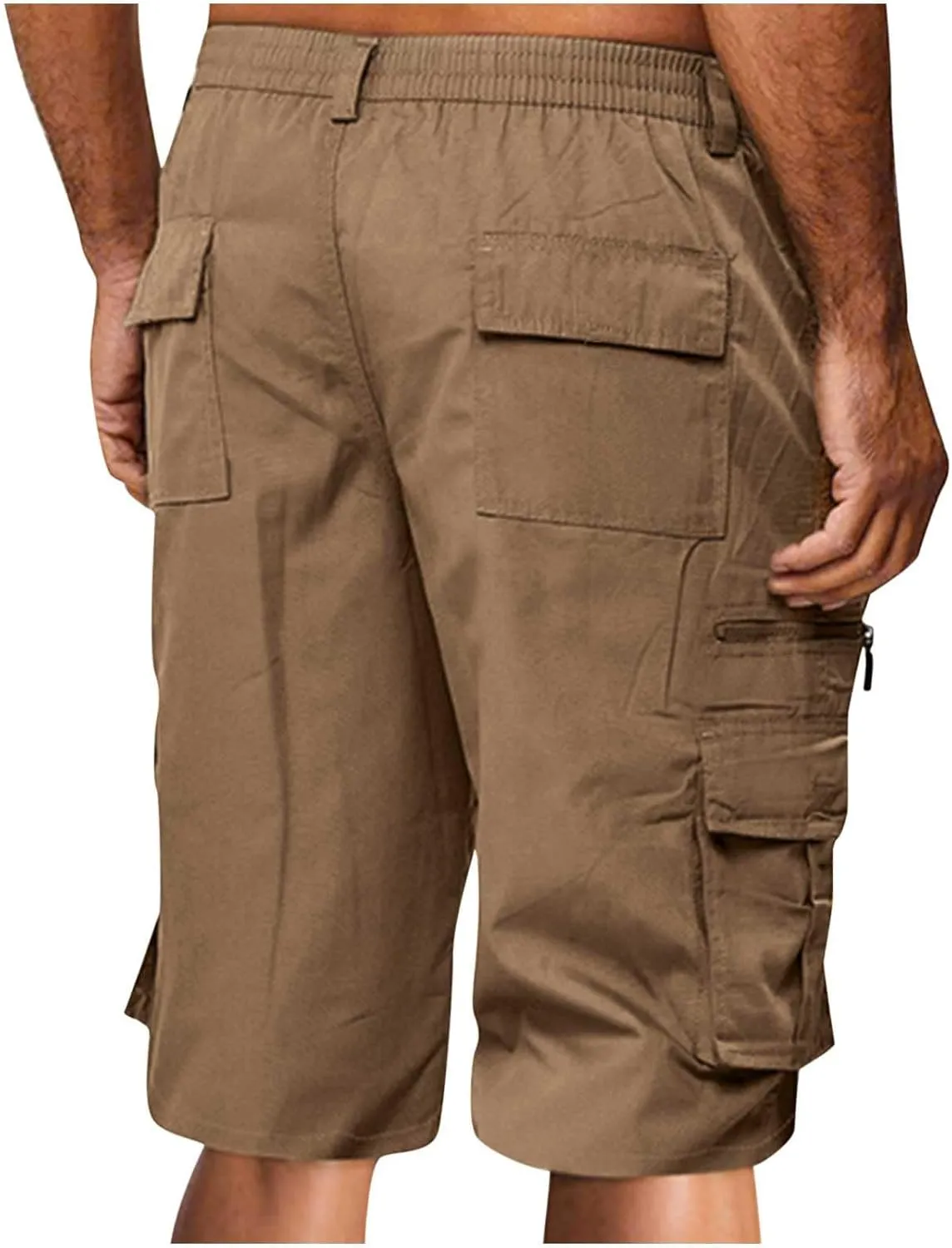 Mens Shorts Cargo Elastic Waist Bermuda Shorts Summer Casual Loose Multi Pockets Workout Shorts Outdoor Jogger Shorts