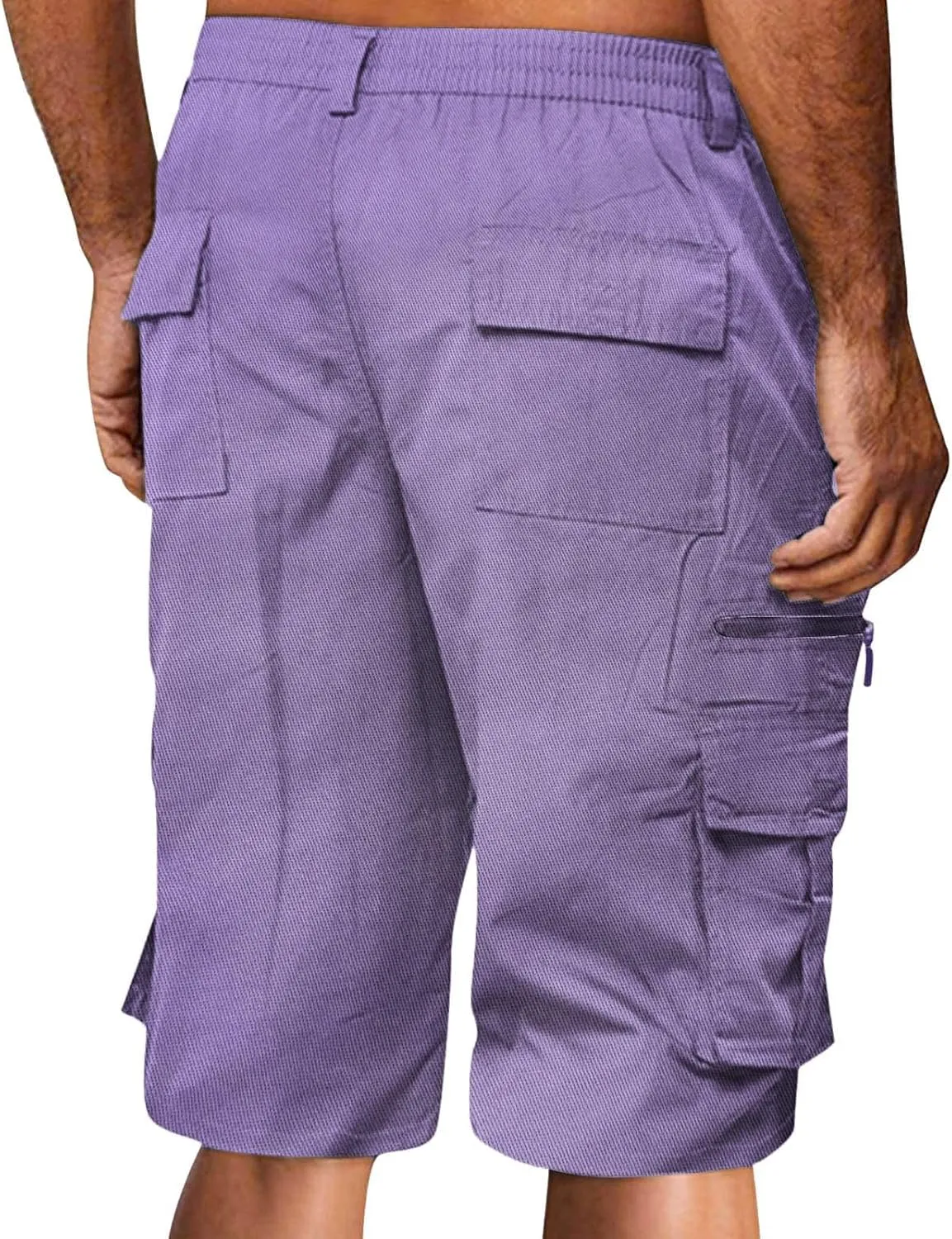 Mens Shorts Cargo Elastic Waist Bermuda Shorts Summer Casual Loose Multi Pockets Workout Shorts Outdoor Jogger Shorts