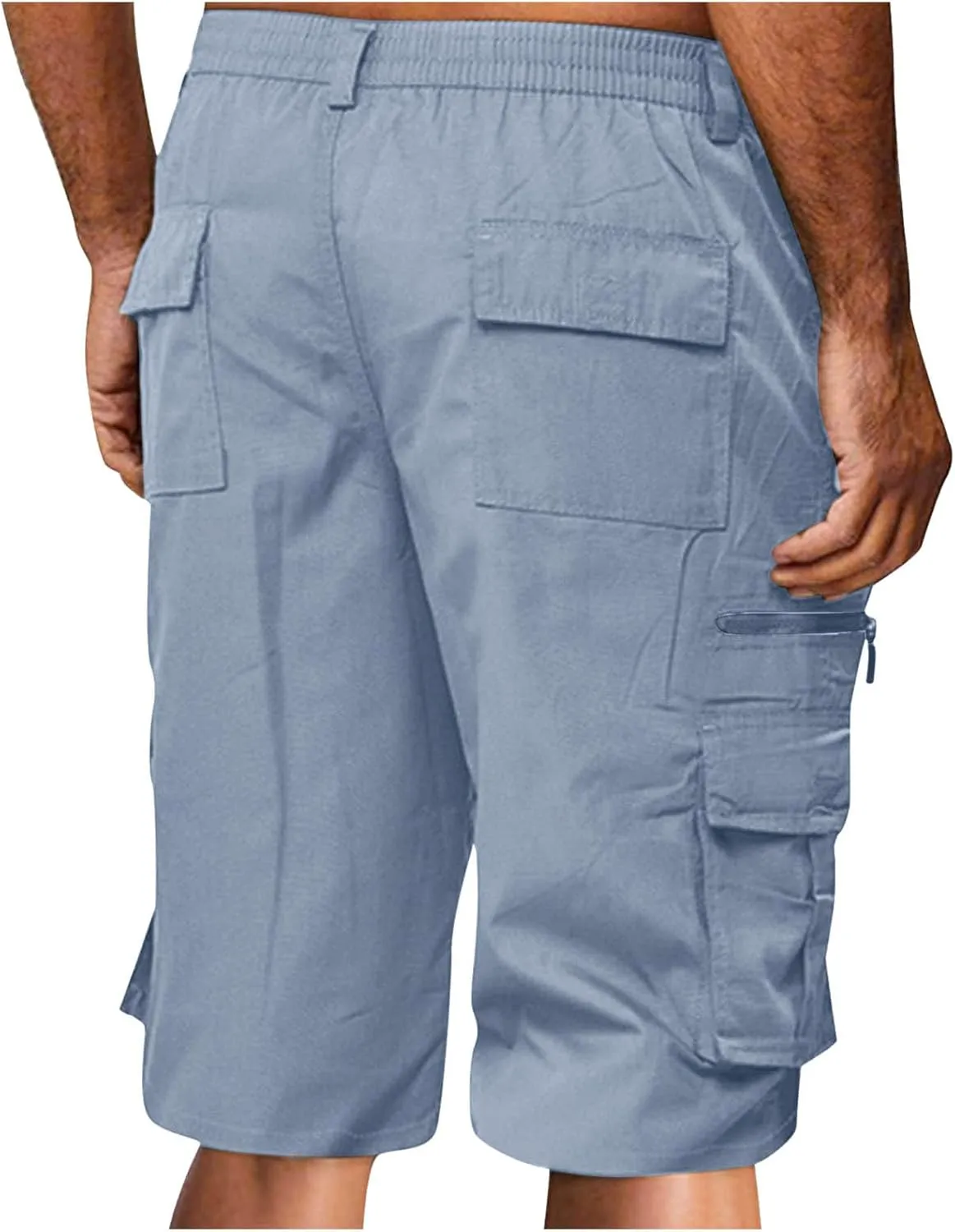 Mens Shorts Cargo Elastic Waist Bermuda Shorts Summer Casual Loose Multi Pockets Workout Shorts Outdoor Jogger Shorts