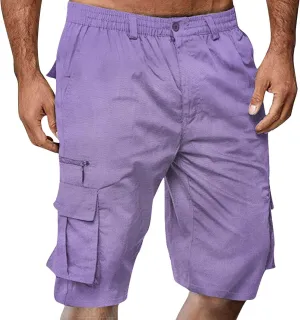 Mens Shorts Cargo Elastic Waist Bermuda Shorts Summer Casual Loose Multi Pockets Workout Shorts Outdoor Jogger Shorts