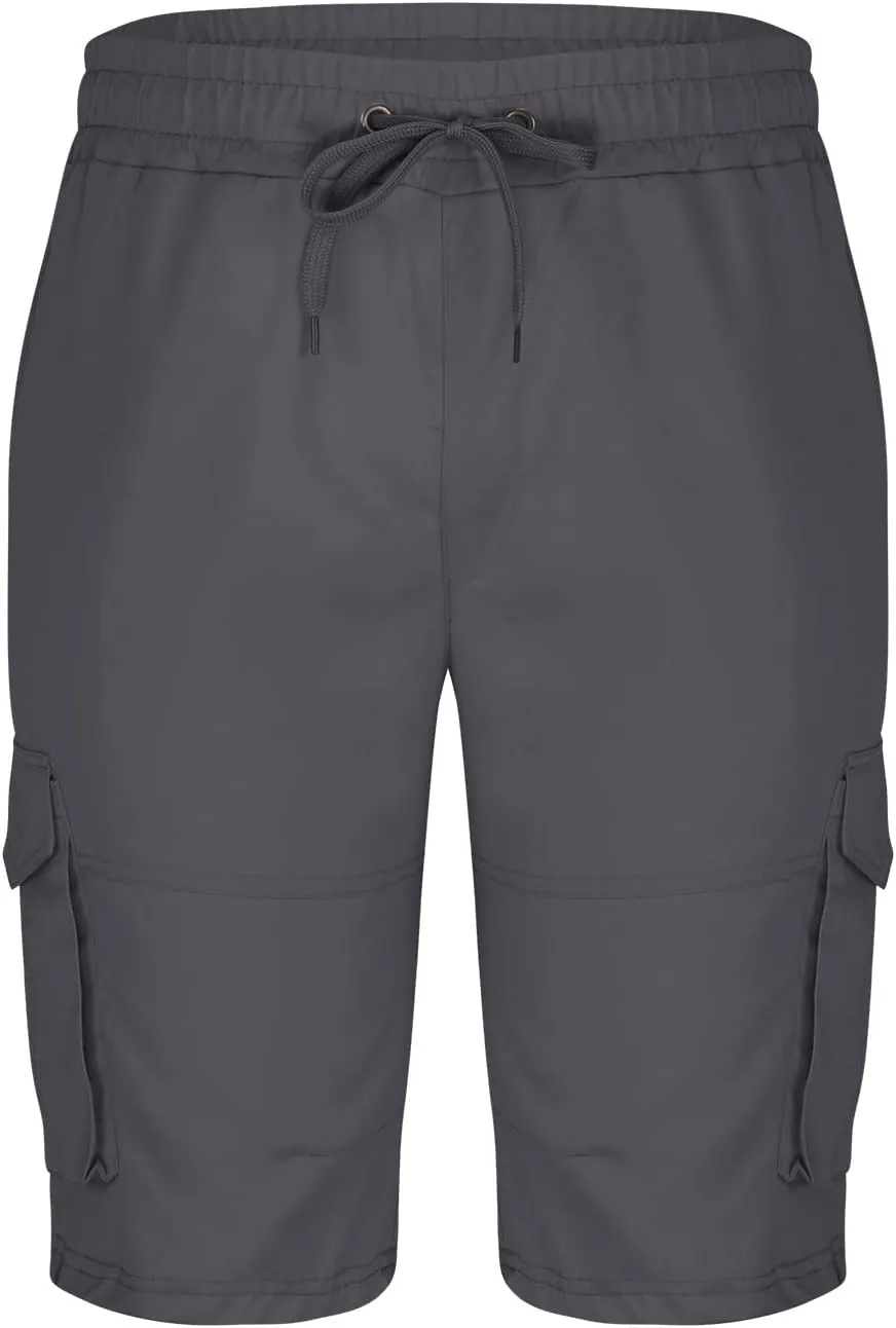Mens Shorts Cargo Twill Cotton Shorts Relaxed Fit Men Running Hiking Shorts Casual Shorts Elastic Waist Multic-Pocket