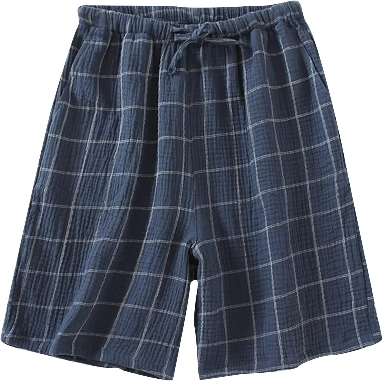 Men's Sleepwear Shorts Cotton Plaid Casual Shorts Pajama Bottom Lounge Short with Pockets Elastic Waist Sleep Shorts