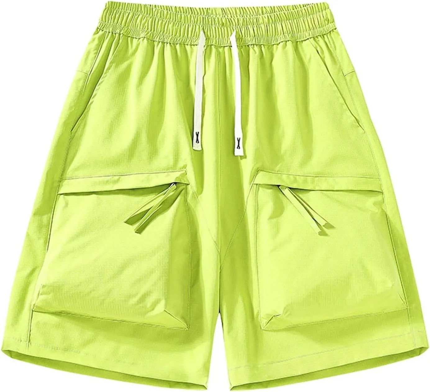 Men's Solid Multi Pocket Zipper Cargo Shorts Casual Waist Drawstring Cargo Shorts