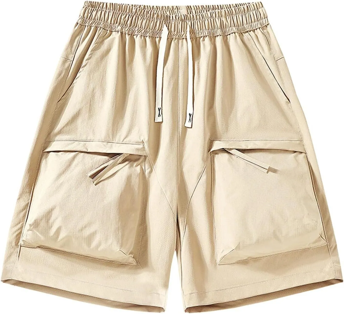 Men's Solid Multi Pocket Zipper Cargo Shorts Casual Waist Drawstring Cargo Shorts