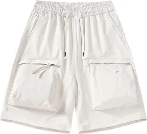 Men's Solid Multi Pocket Zipper Cargo Shorts Casual Waist Drawstring Cargo Shorts