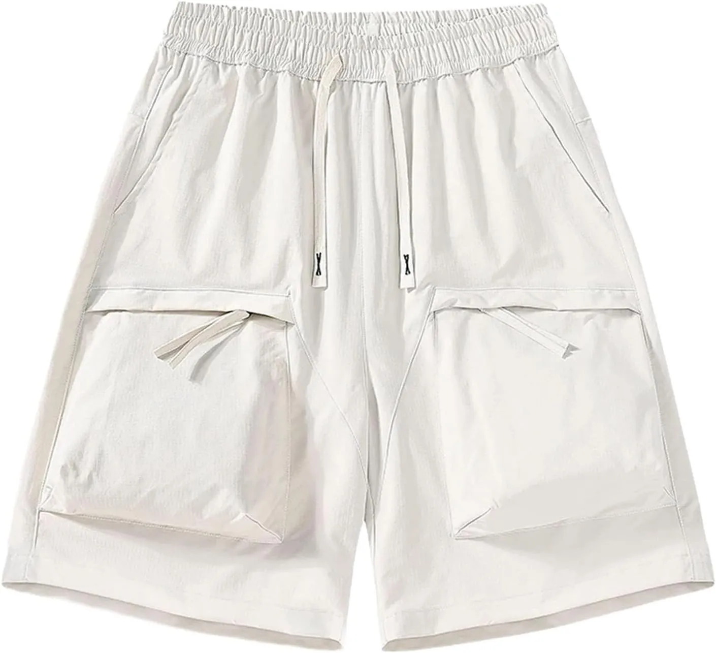 Men's Solid Multi Pocket Zipper Cargo Shorts Casual Waist Drawstring Cargo Shorts
