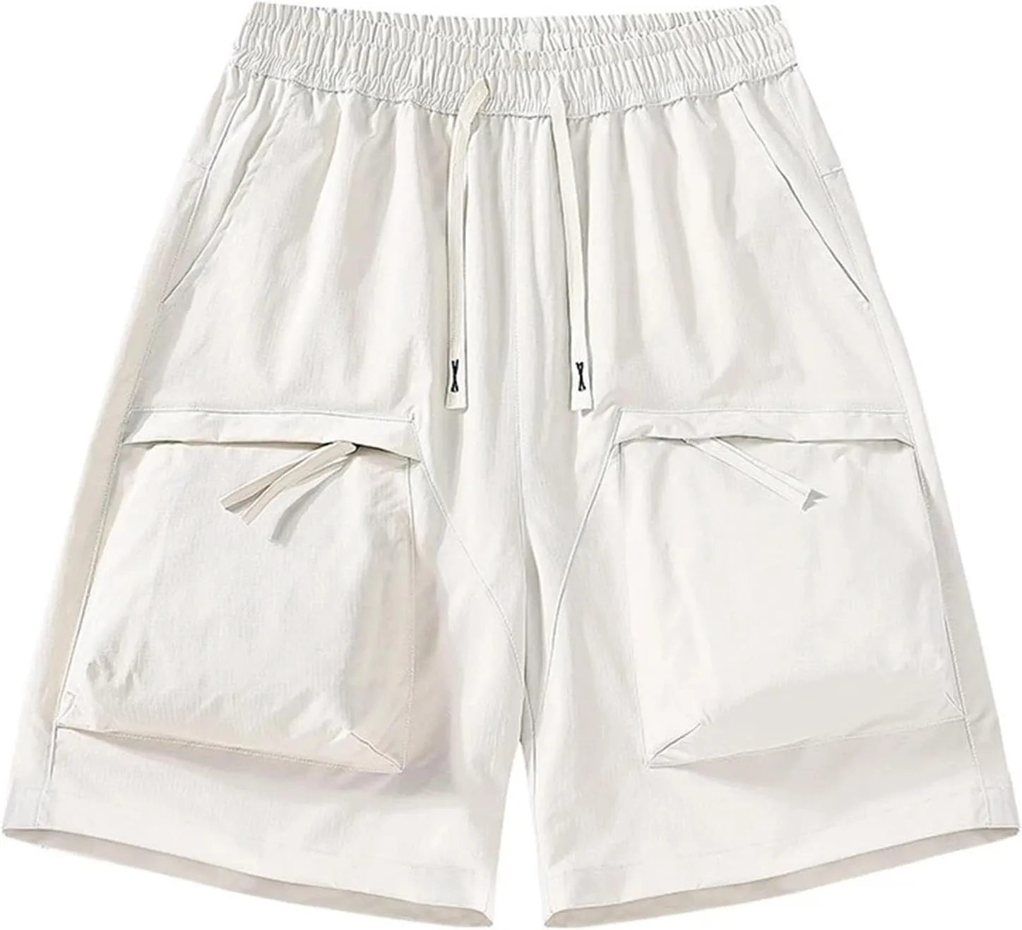 Men's Solid Multi Pocket Zipper Cargo Shorts Casual Waist Drawstring Cargo Shorts