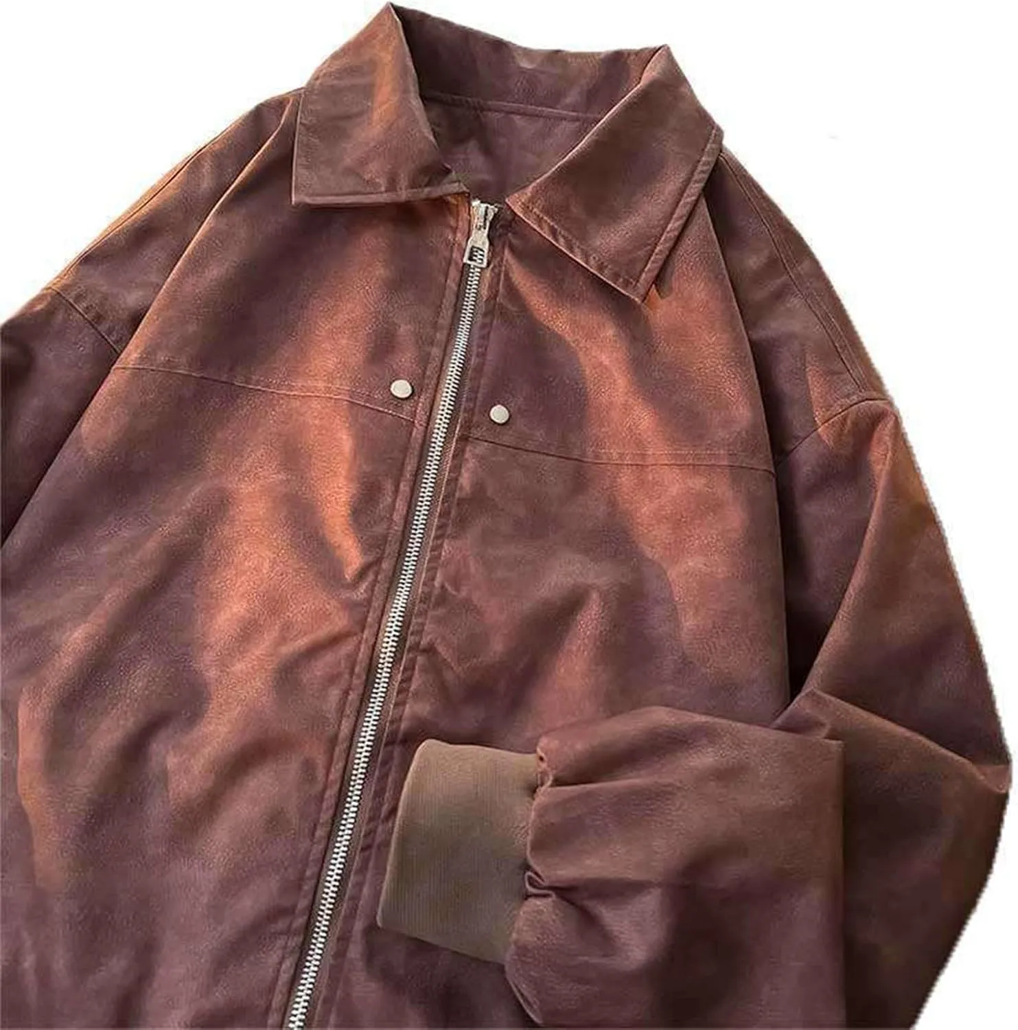 Mens Suede Leather Bomber Jackets Teen Boys Motorcycle Biker Zip Up Baseball Faux Leahter Lapel Collar Trucker Jacket