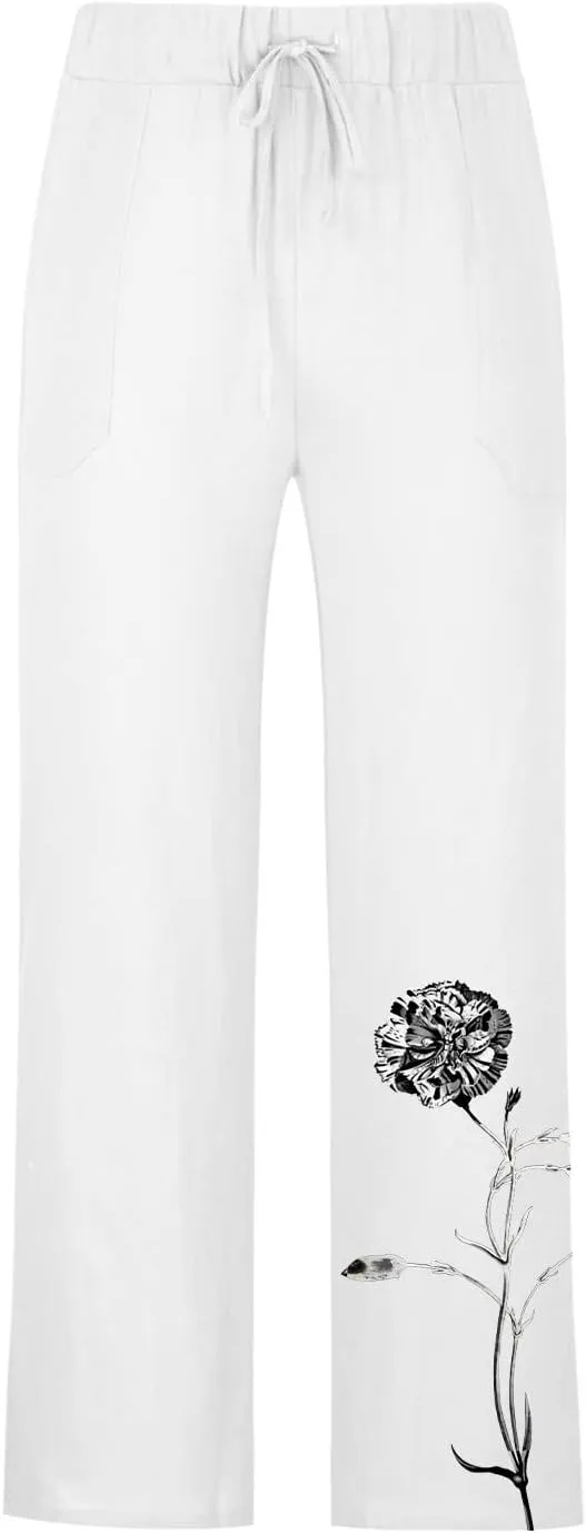 Mens Summer Pants Casual Stylish Drawstring Elastic Waist Cotton Linen Straight Legs Regular Fit Solid Beach Pant