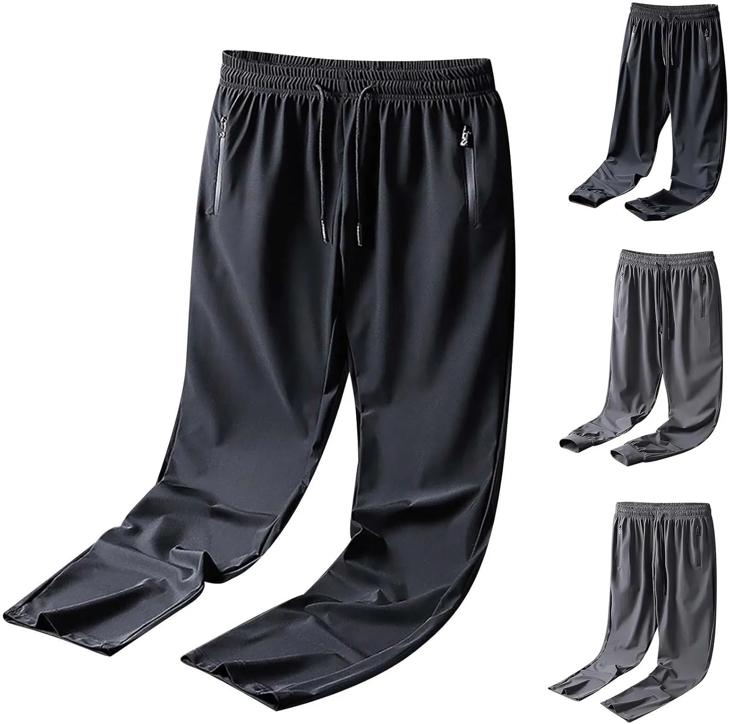 Mens Sweatpants Open Bottom Solid Plus Size Workout Pants Casual Baggy Drawstring Elastic Waist Trousers with Pockets