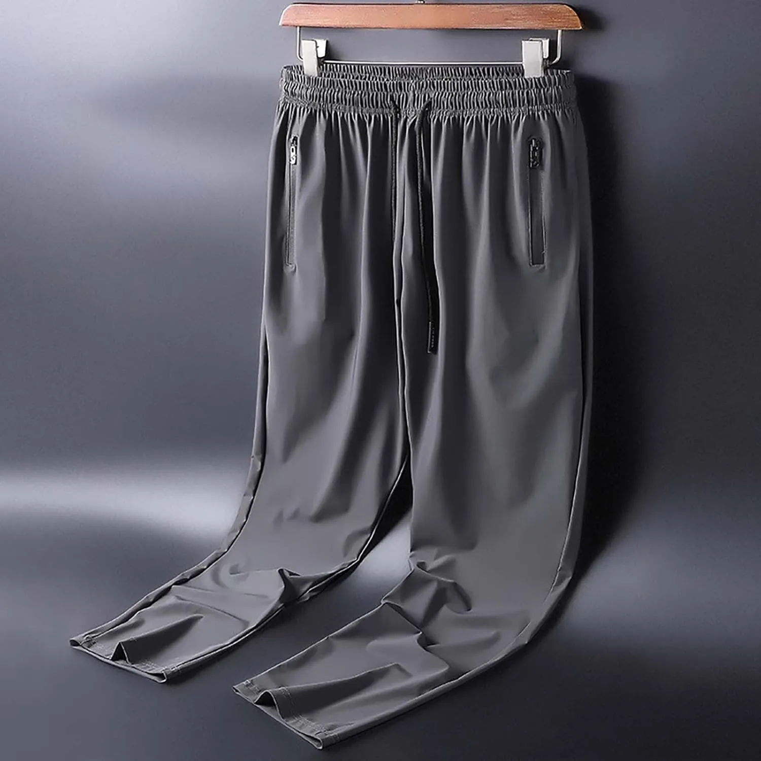 Mens Sweatpants Open Bottom Solid Plus Size Workout Pants Casual Baggy Drawstring Elastic Waist Trousers with Pockets