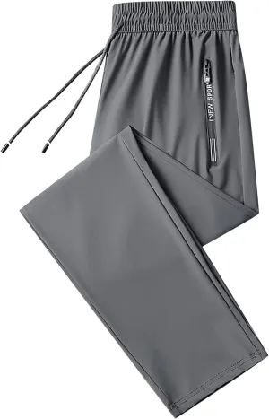 Mens Sweatpants Open Bottom Solid Plus Size Workout Pants Casual Baggy Drawstring Elastic Waist Trousers with Pockets