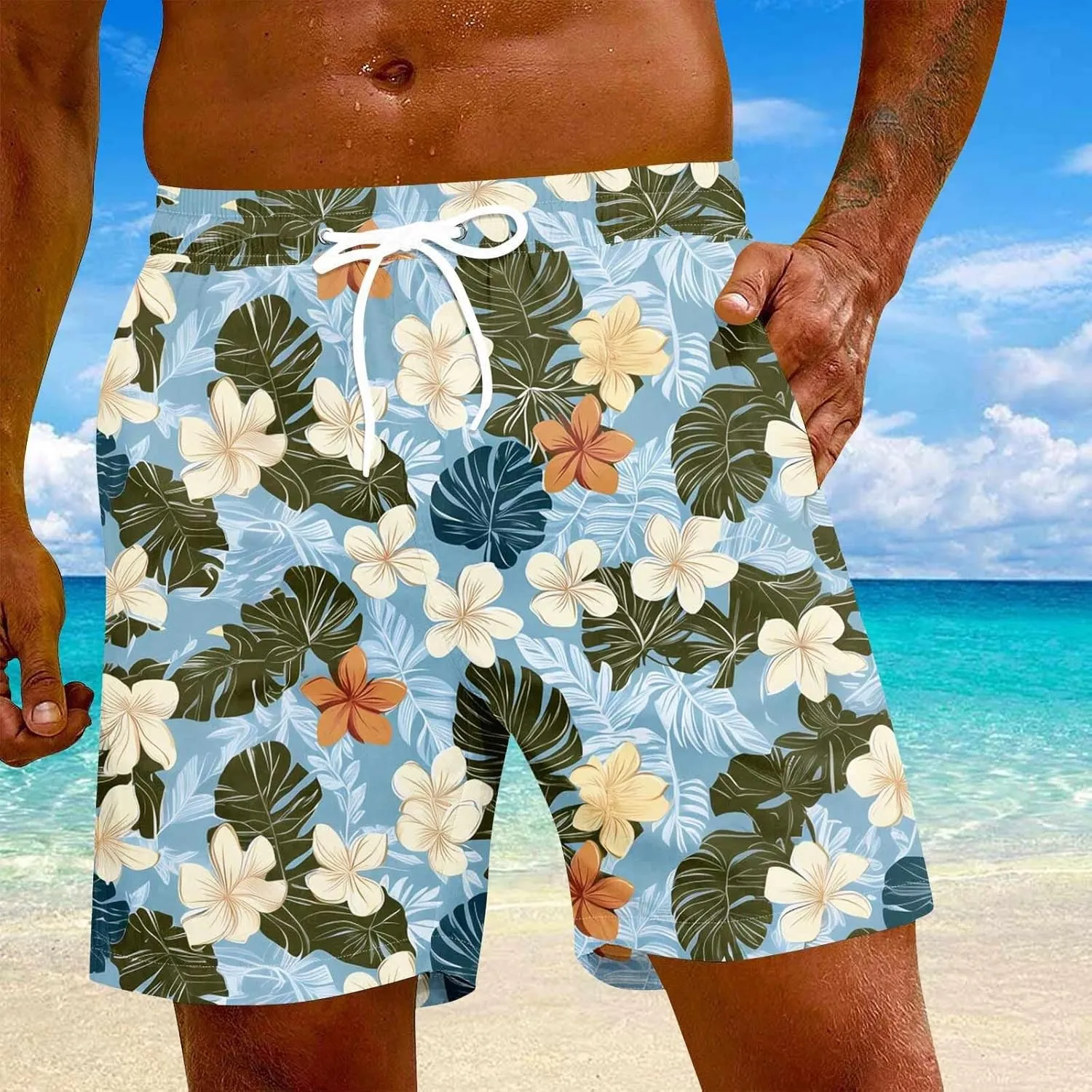 Men's Swim Trunks Quick Dry Beach Swim Shorts Stretch Board Shorts Swimsuit with Pockets