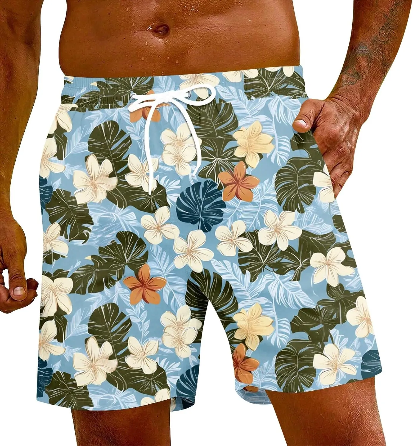 Men's Swim Trunks Quick Dry Beach Swim Shorts Stretch Board Shorts Swimsuit with Pockets