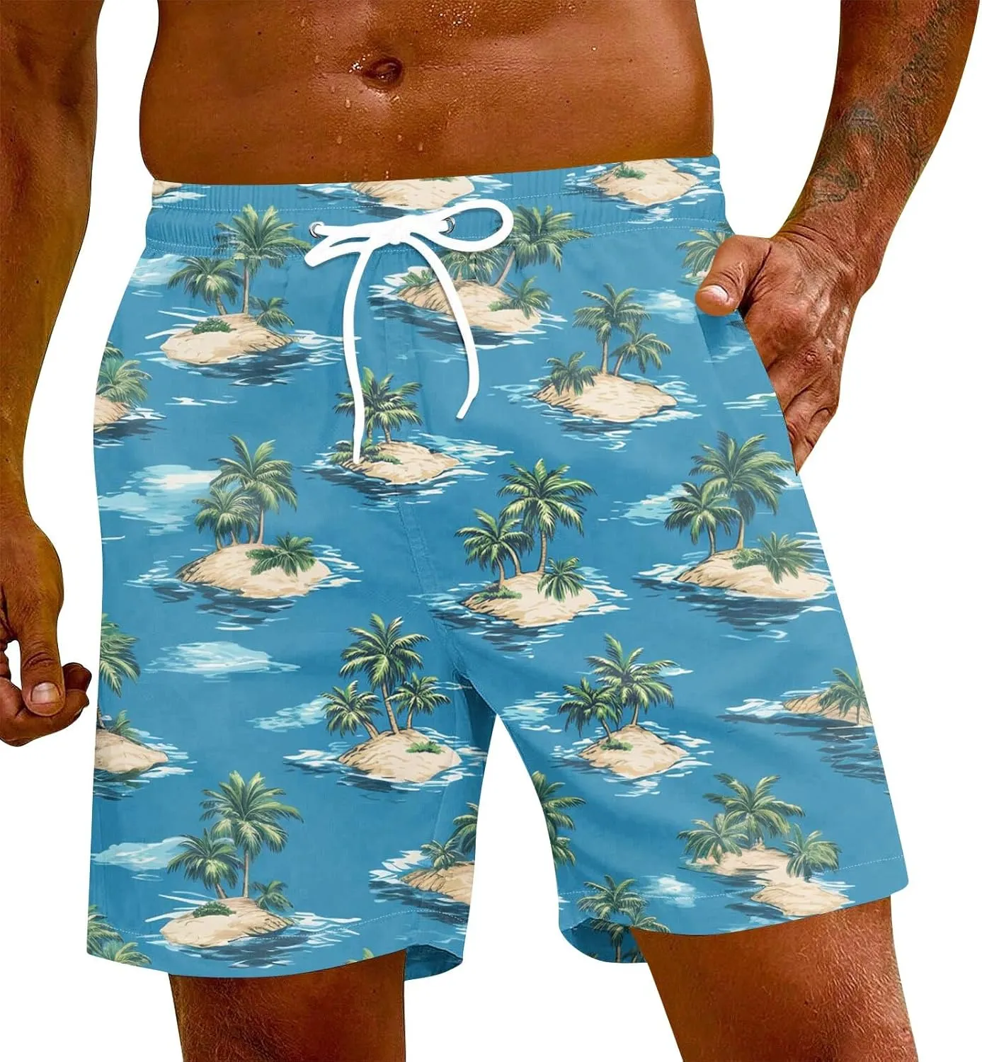 Men's Swim Trunks Quick Dry Beach Swim Shorts Stretch Board Shorts Swimsuit with Pockets