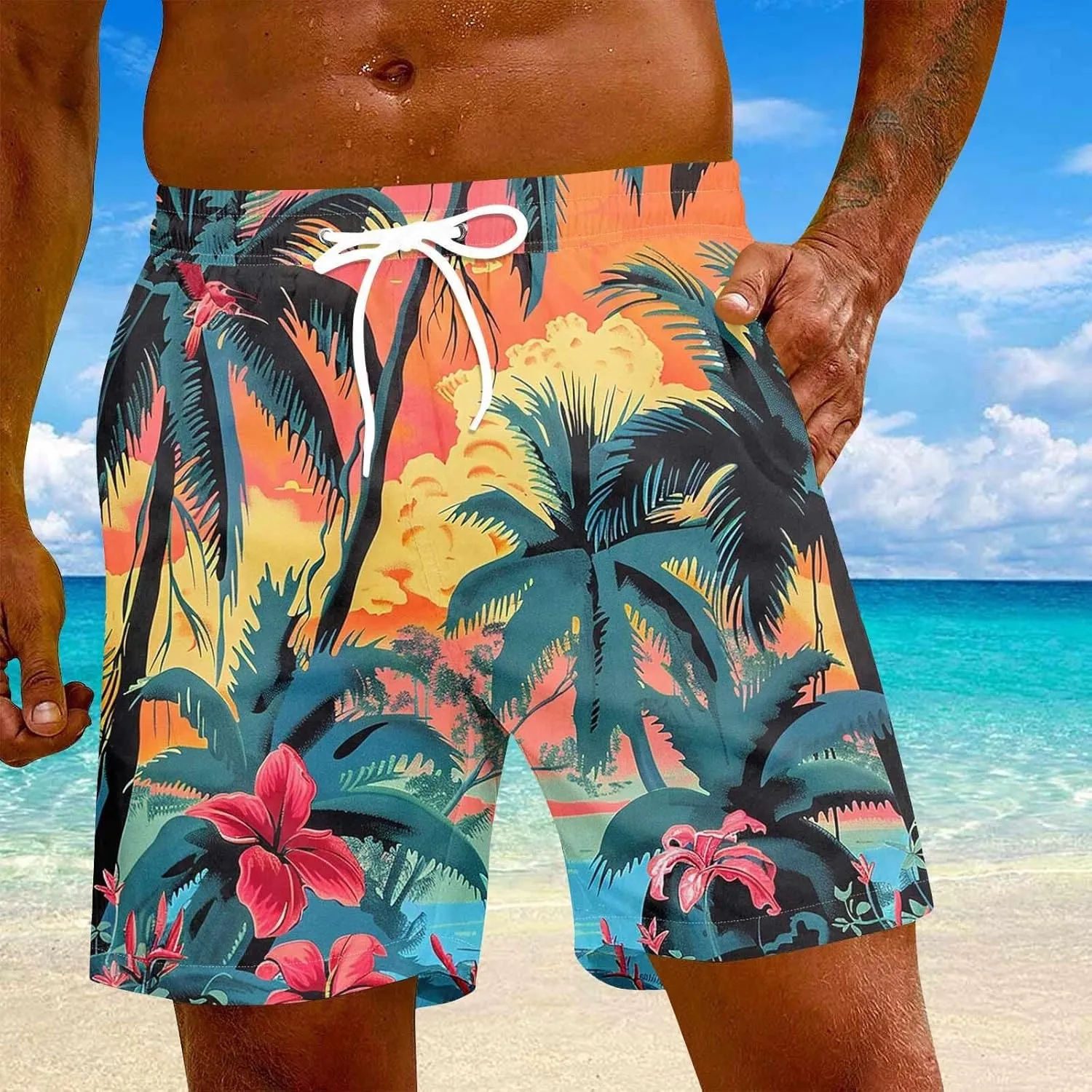 Men's Swim Trunks Quick Dry Beach Swim Shorts Stretch Board Shorts Swimwear with Pockets