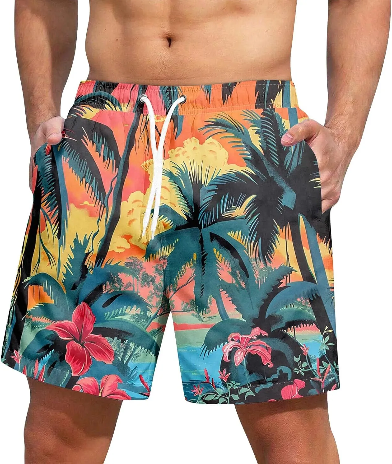 Men's Swim Trunks Quick Dry Beach Swim Shorts Stretch Board Shorts Swimwear with Pockets