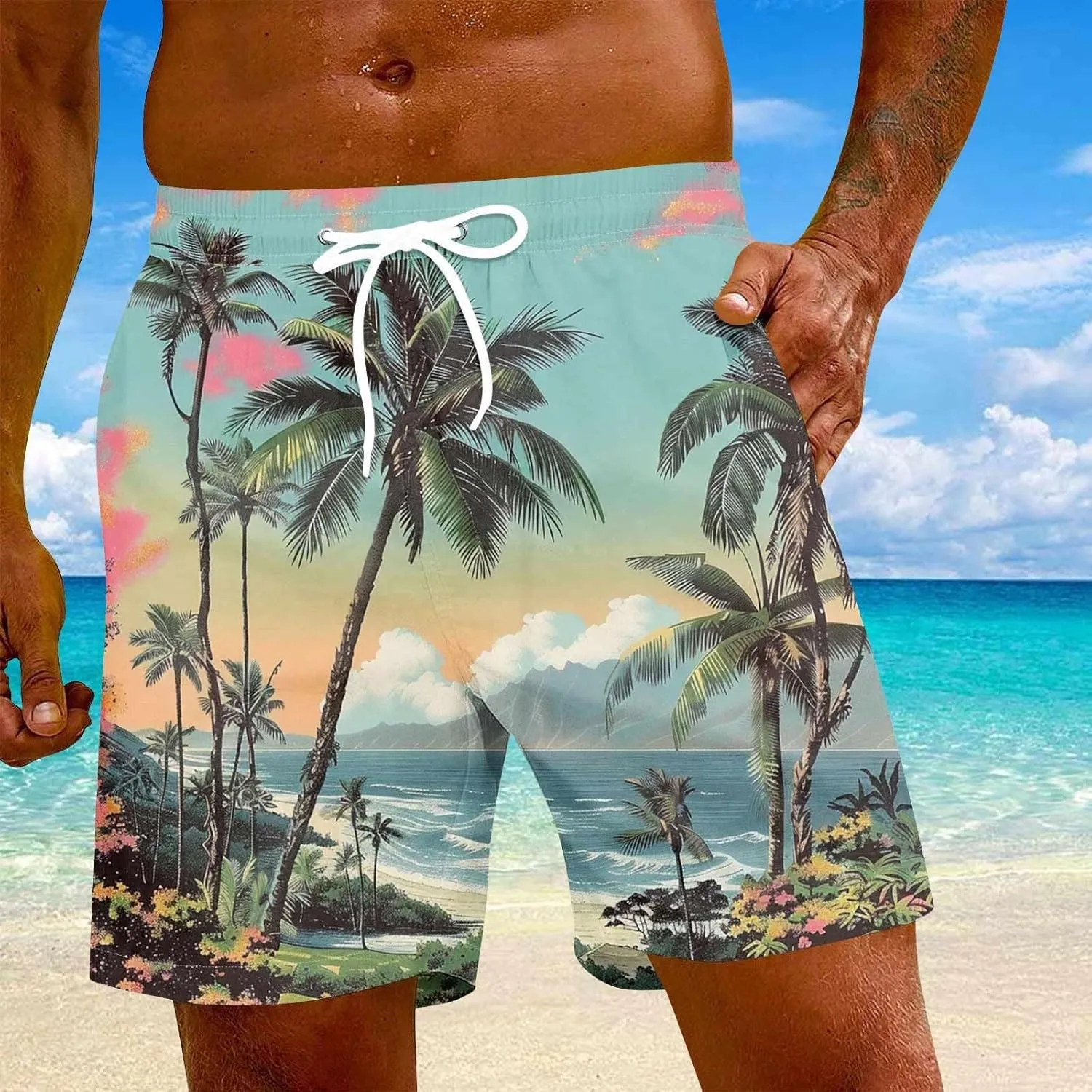 Men's Swim Trunks Quick Dry Beach Swim Shorts Stretch Board Shorts Swimwear with Pockets