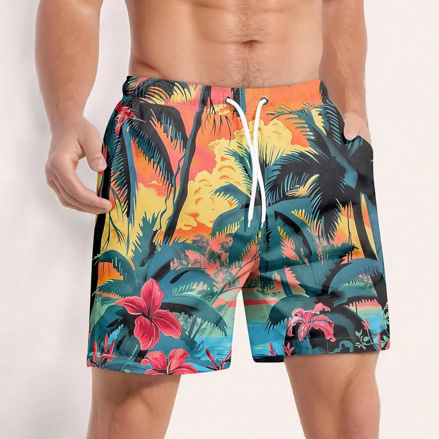 Men's Swim Trunks Quick Dry Beach Swim Shorts Stretch Board Shorts Swimwear with Pockets
