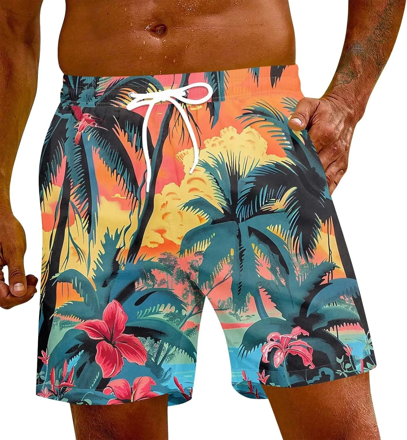 Men's Swim Trunks Quick Dry Beach Swim Shorts Stretch Board Shorts Swimwear with Pockets