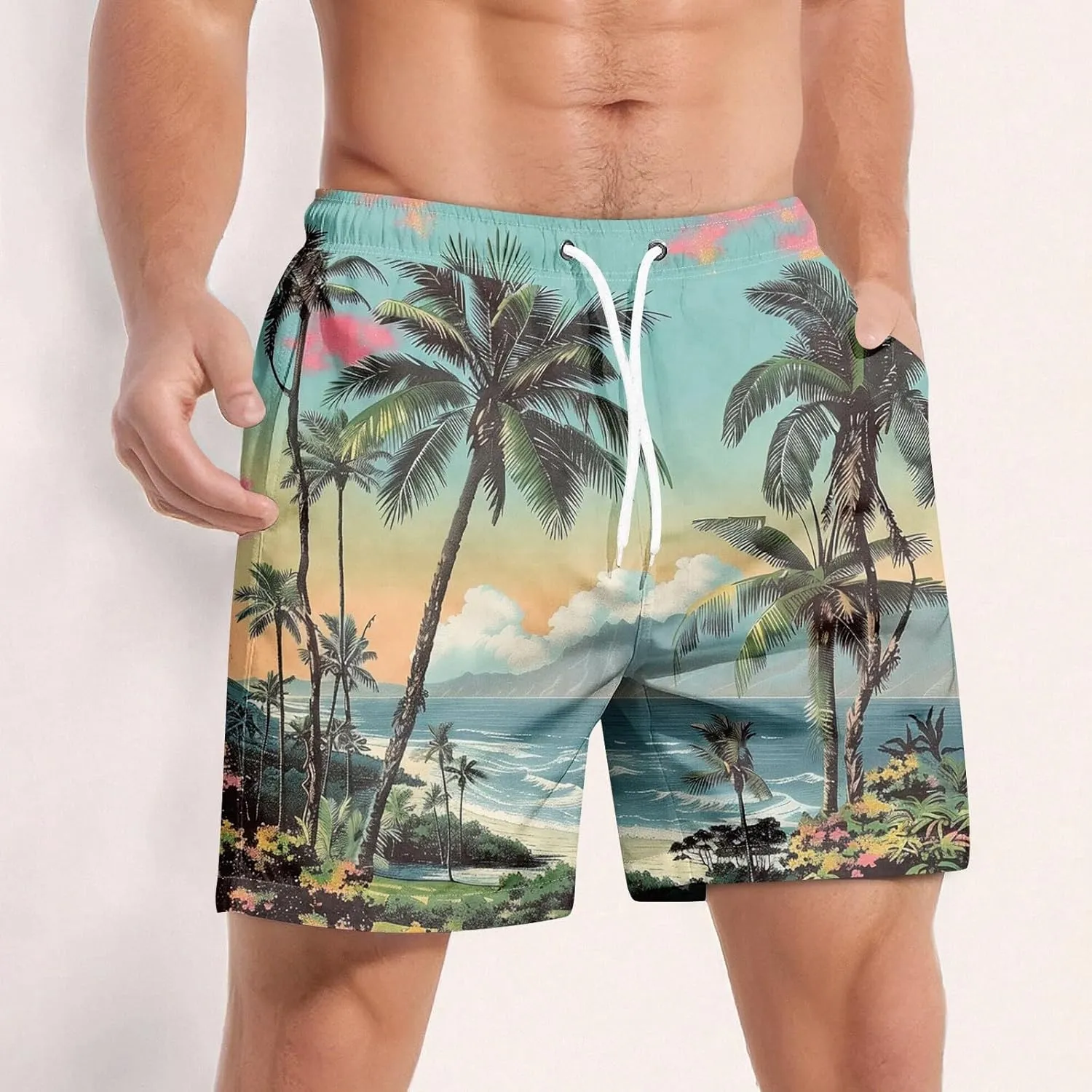 Men's Swim Trunks Quick Dry Beach Swim Shorts Stretch Board Shorts Swimwear with Pockets