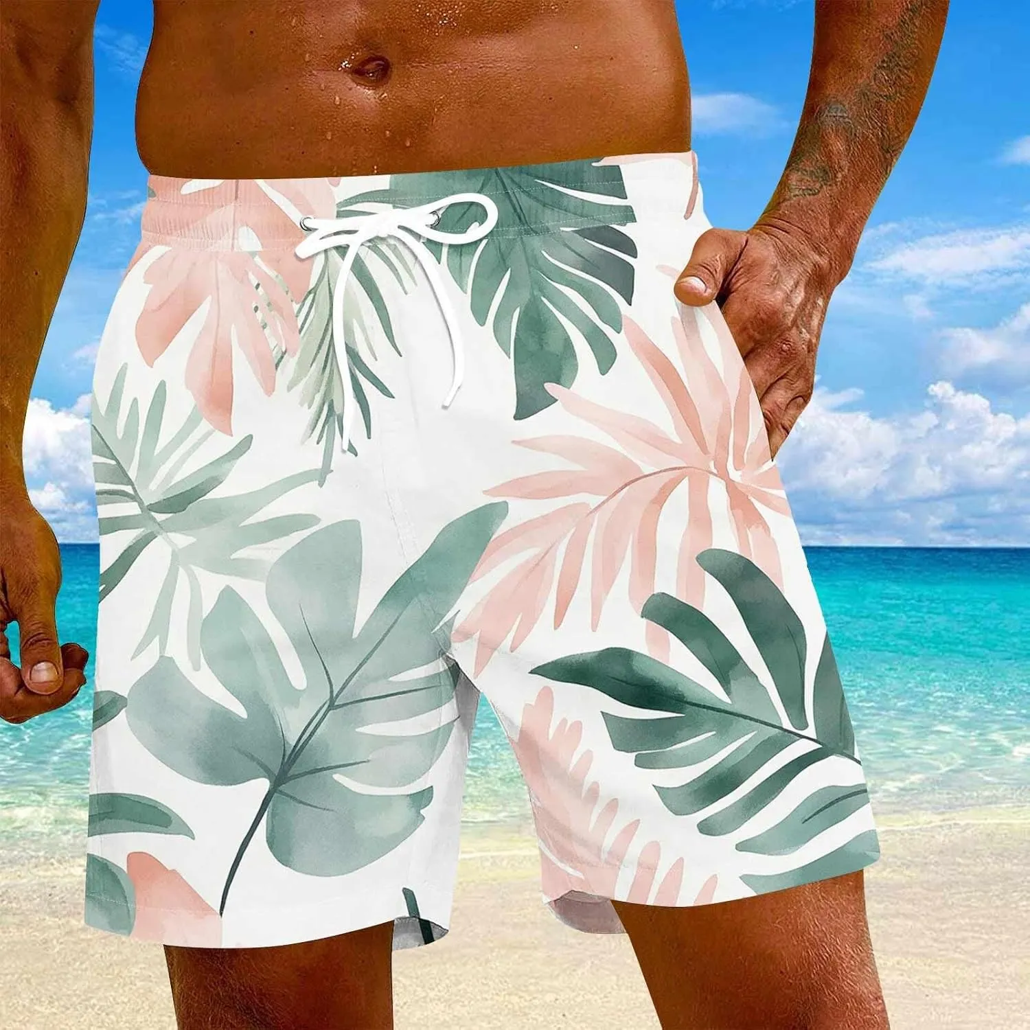 Men's Swim Trunks Quick Dry Beach Swim Shorts Stretch Board Shorts Swimwear with Pockets