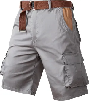 Mens Tactical Cargo Shorts Utility Work Shorts Flat Front Multi-Pocket Elastic Waist Cotton Hiking Shorts Plus Size
