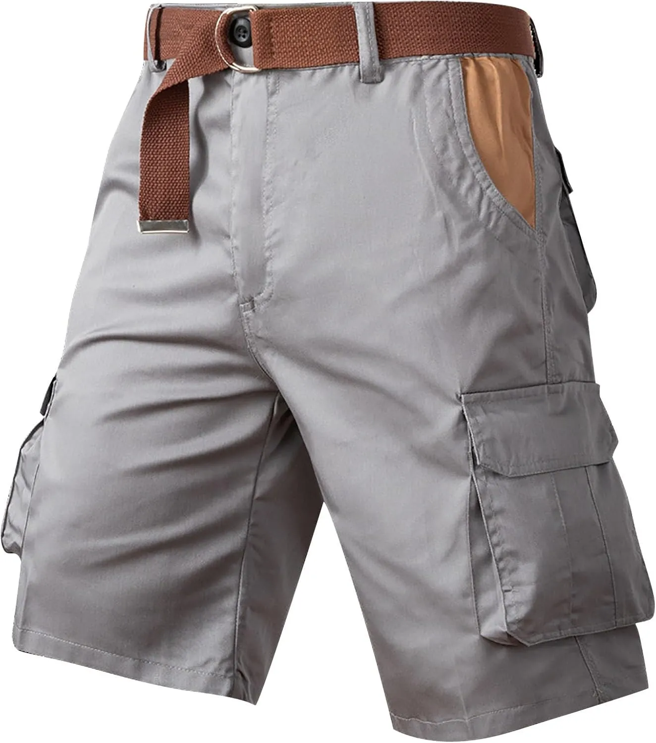Mens Tactical Cargo Shorts Utility Work Shorts Flat Front Multi-Pocket Elastic Waist Cotton Hiking Shorts Plus Size