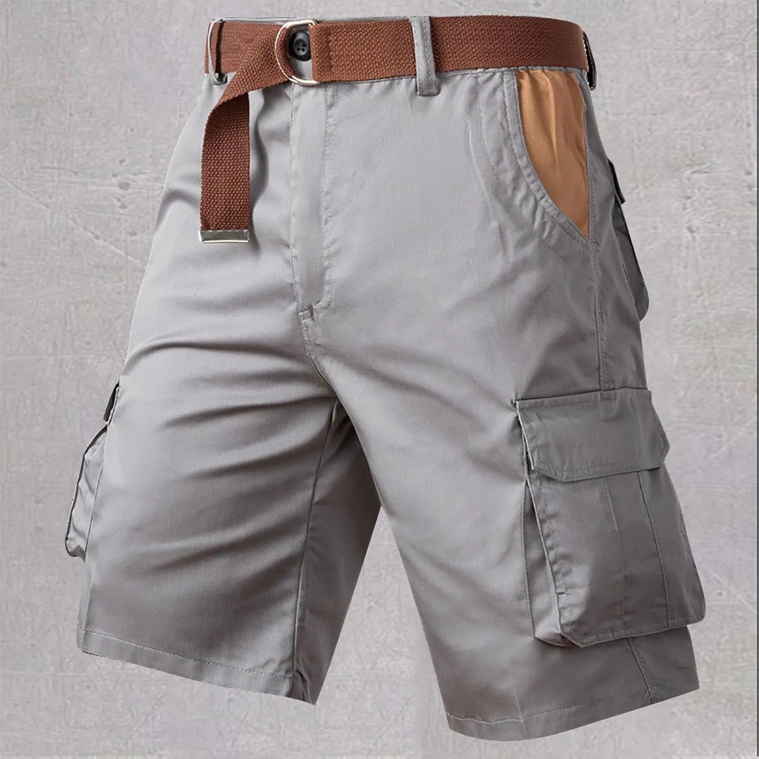 Mens Tactical Cargo Shorts Utility Work Shorts Flat Front Multi-Pocket Elastic Waist Cotton Hiking Shorts Plus Size