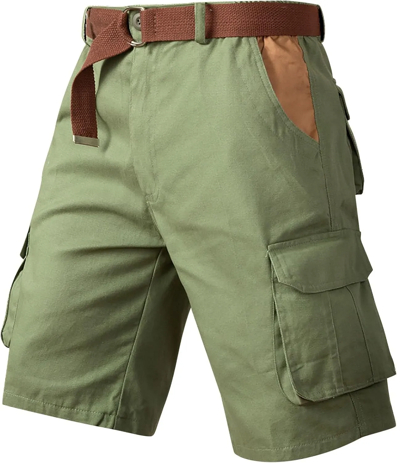 Mens Tactical Cargo Shorts Utility Work Shorts Flat Front Multi-Pocket Elastic Waist Cotton Hiking Shorts Plus Size