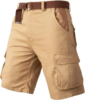 Mens Tactical Cargo Shorts Utility Work Shorts Flat Front Multi-Pocket Elastic Waist Cotton Hiking Shorts Plus Size