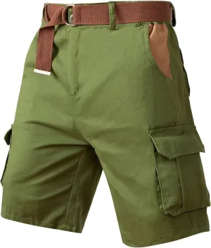 Mens Tactical Cargo Shorts Utility Work Shorts Flat Front Multi-Pocket Elastic Waist Cotton Hiking Shorts Plus Size