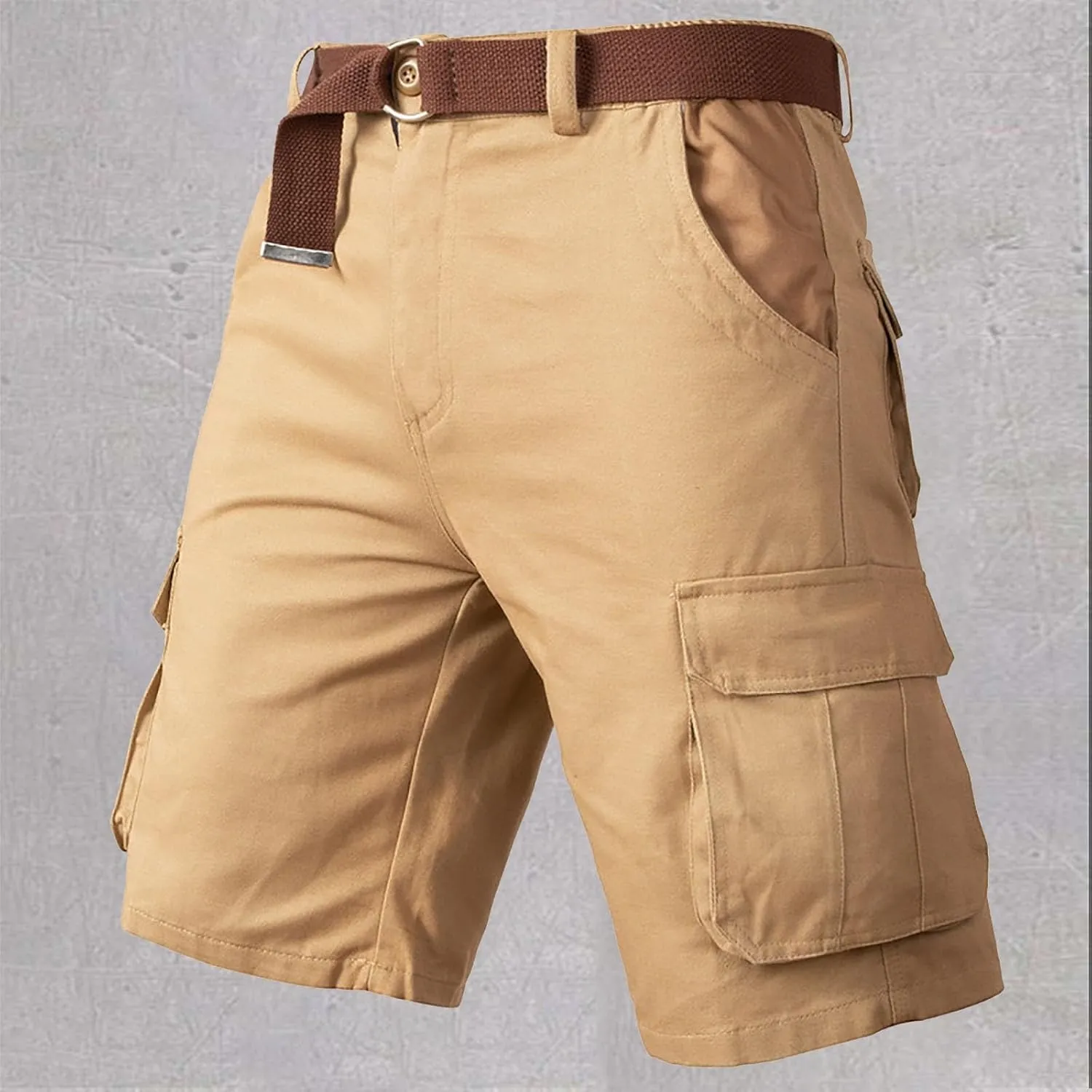 Mens Tactical Cargo Shorts Utility Work Shorts Flat Front Multi-Pocket Elastic Waist Cotton Hiking Shorts Plus Size