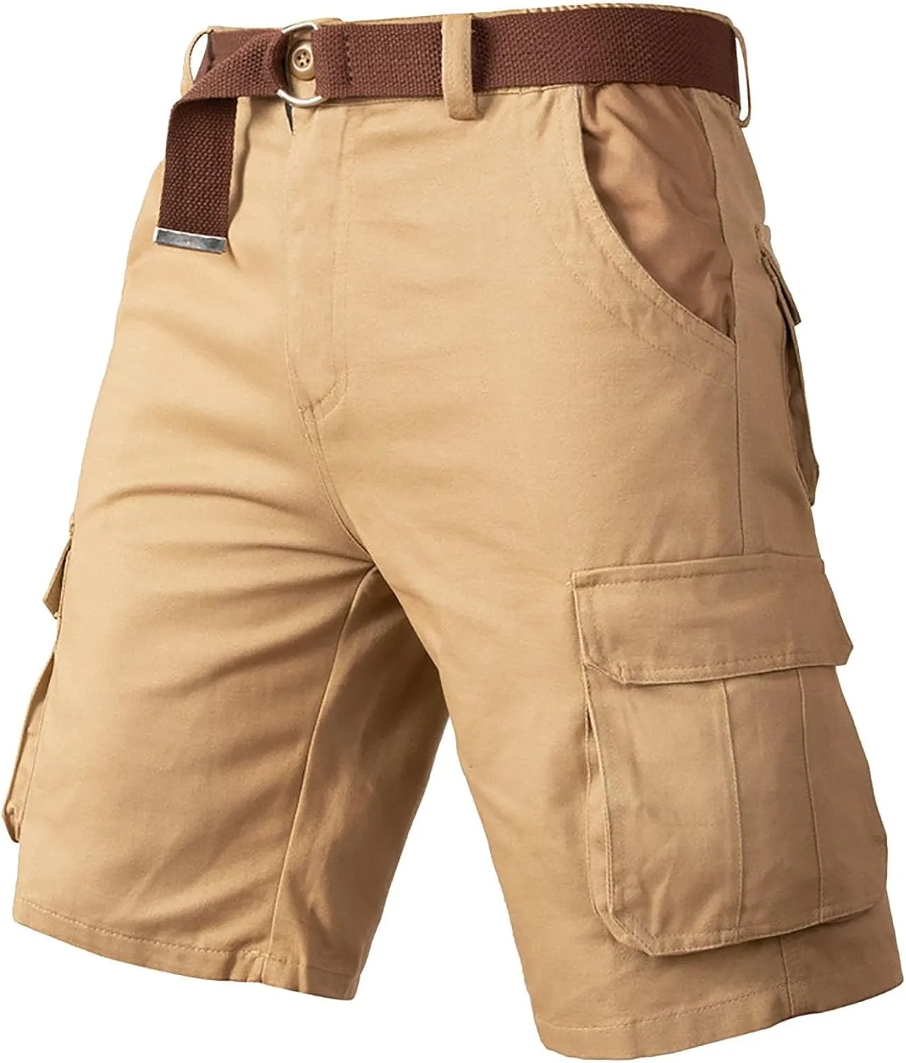 Mens Tactical Cargo Shorts Utility Work Shorts Flat Front Multi-Pocket Elastic Waist Cotton Hiking Shorts Plus Size