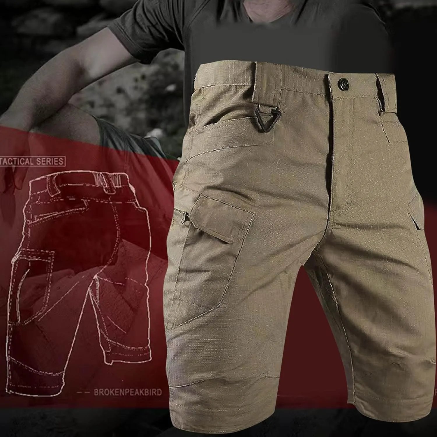 Men's Waterproof Tactical Shorts,Outdoor Cargo Shorts Lightweight Quick Dry Breathable Hiking Fishing Cargo Shorts
