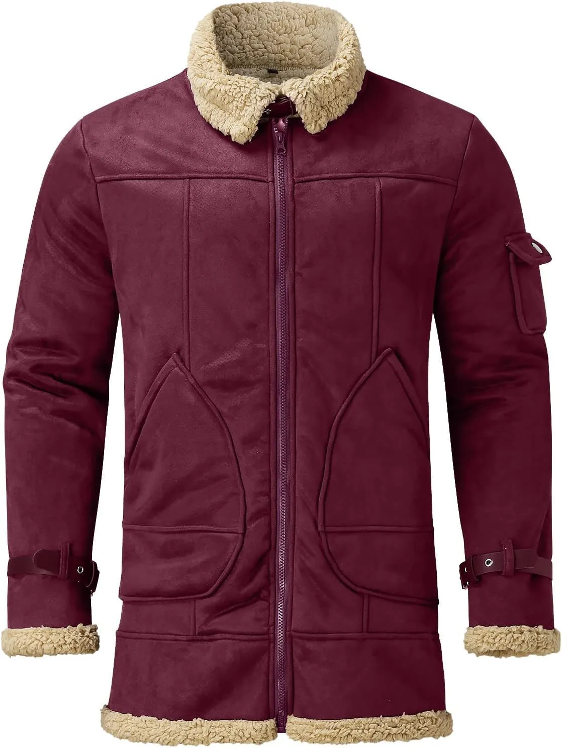 Mens Winter Coats, Men's Lamb Wool Bomber Coat Faux Leather Sherpa Fleece Lined Jacket Heavyweight Sheepskin Jackets