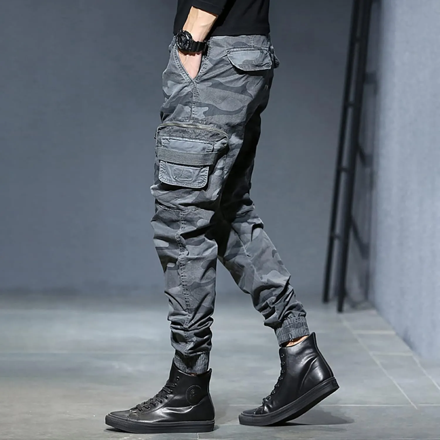 Mens Workout Cargo Sweatpants Sweatpants Zip Pocket Men's Sweatpants with Zipper Pockets Open Bottom Workout Joggers