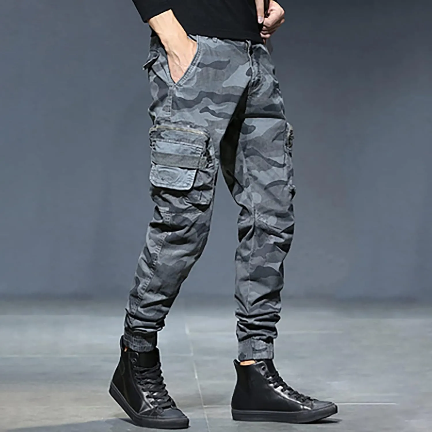 Mens Workout Cargo Sweatpants Sweatpants Zip Pocket Men's Sweatpants with Zipper Pockets Open Bottom Workout Joggers