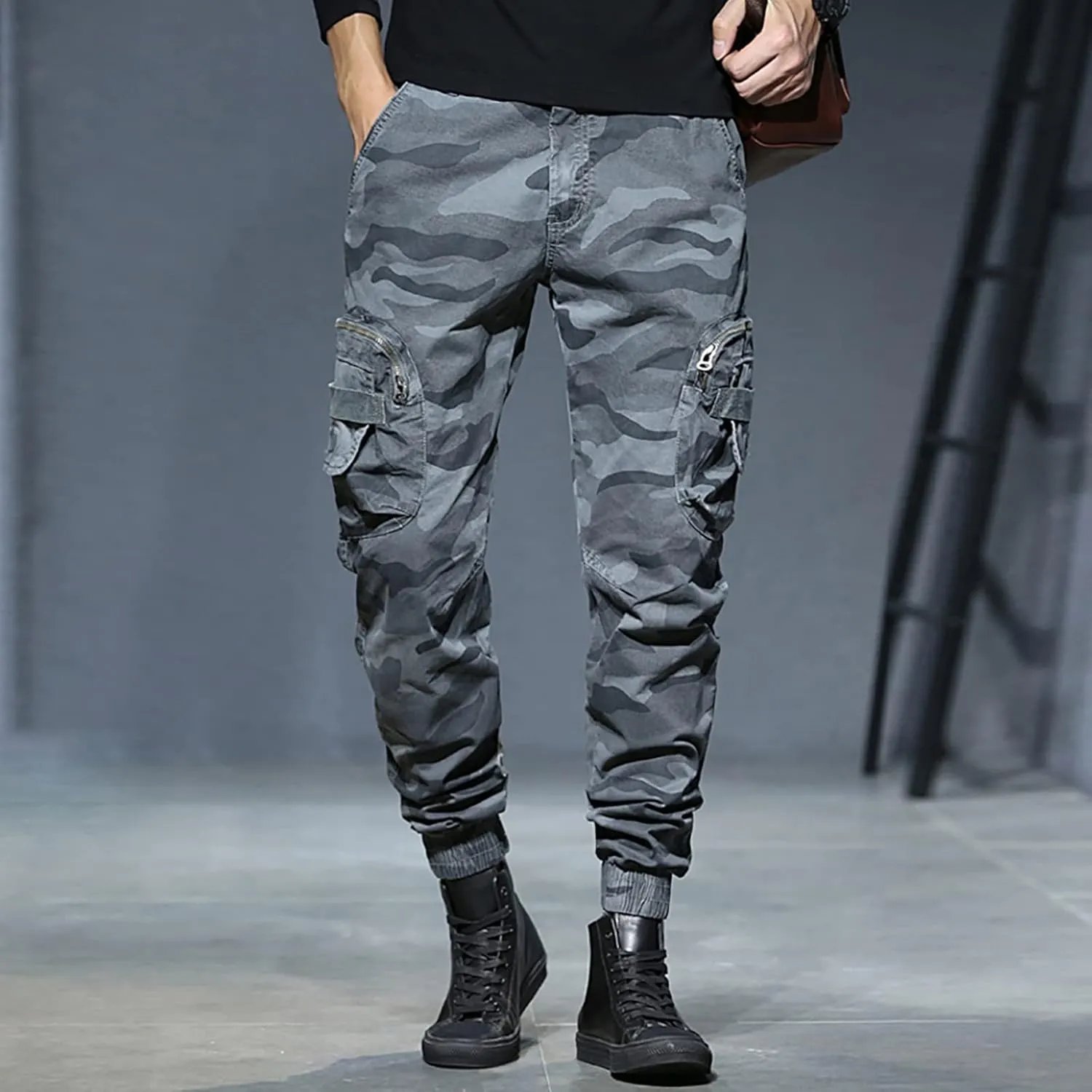 Mens Workout Cargo Sweatpants Sweatpants Zip Pocket Men's Sweatpants with Zipper Pockets Open Bottom Workout Joggers