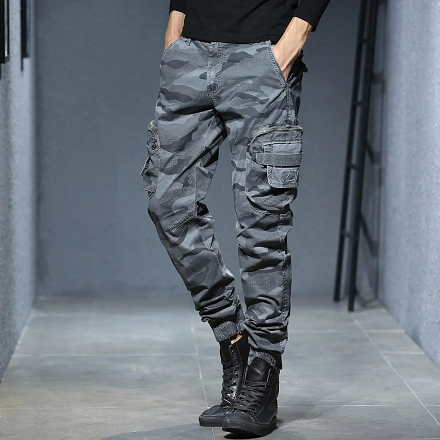 Mens Workout Cargo Sweatpants Sweatpants Zip Pocket Men's Sweatpants with Zipper Pockets Open Bottom Workout Joggers